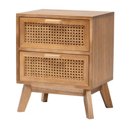 Picture of Baxton Studio Baden Nightstand With Rattan, 2-Drawer, 19-3/4inH x 15-3/4inW x 11-13/16inD, Natural/Walnut Brown