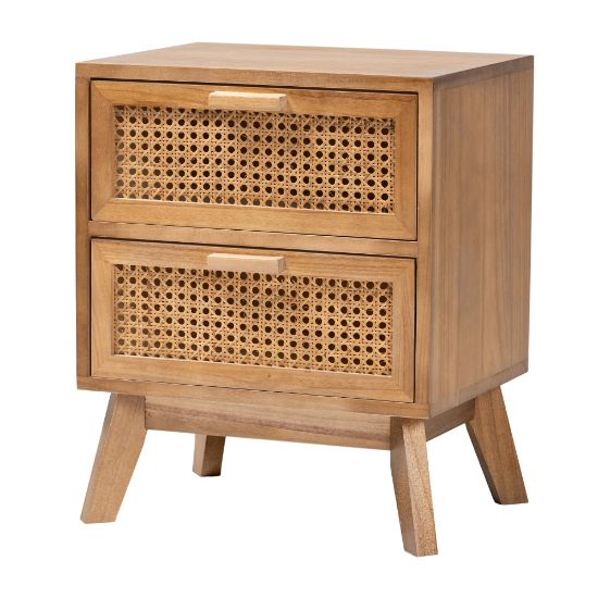 Picture of Baxton Studio Baden Nightstand With Rattan, 2-Drawer, 19-3/4inH x 15-3/4inW x 11-13/16inD, Natural/Walnut Brown