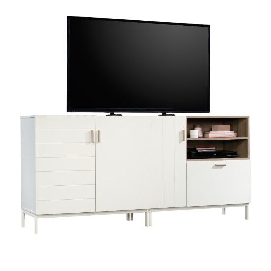 Picture of Sauder Anda Norr Modular Entertainment Credenza, 34inH x 72inW x 18-3/8inD, White/Sky Oak