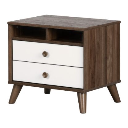 Picture of South Shore Yodi 2-Drawer Nightstand, 20-1/4inH x 22-1/4inW x 16-3/4inD, Natural Walnut/Pure White