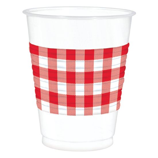 Picture of Amscan Plastic Cups, 16 Oz, Summer Picnic Gingham, Set Of 50 Cups