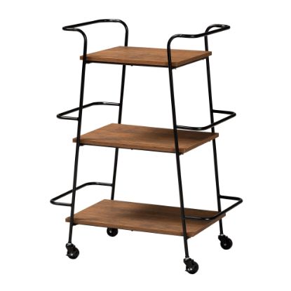 Picture of Baxton Studio Bernard 3-Tier Small Mobile Wine Bar Cart, 36-1/4inH x 28-1/4inW, Black/Walnut