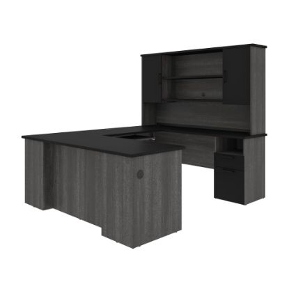 Picture of Bestar Norma 71inW U- Or L-Shaped Executive Corner Desk With Hutch, Black/Bark Gray