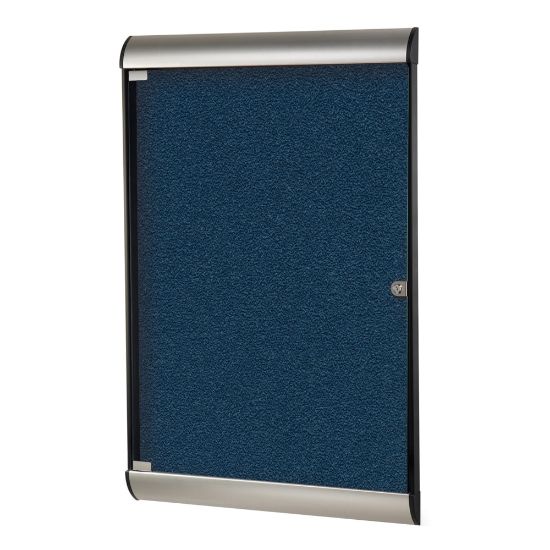 Picture of Ghent Silhouette 1-Door Enclosed Bulletin Board, Vinyl, 42-1/8in x 27-3/4in, Navy, Satin Black Aluminum Frame