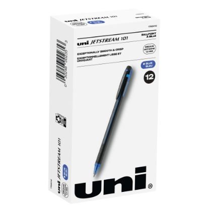 Picture of uni-ball Jetstream 101 Rollerball Pens, Medium Point, 1.0mm, Assorted Barrels, Blue Ink, Pack Of 12