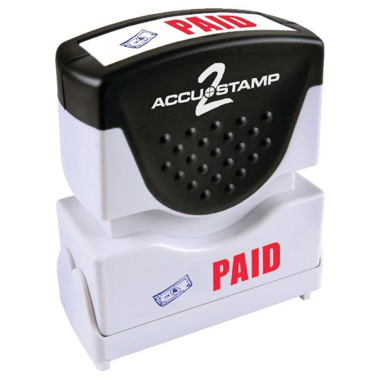 Picture of AccuStamp Pre-Ink Message Stamp, "Paid", Blue/Red