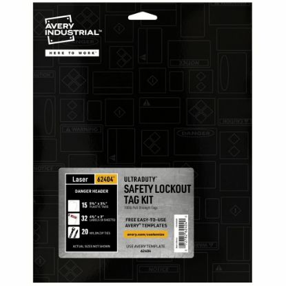 Picture of Avery UltraDuty Hazard Warning Tag Kit - 3.25in Length x 5.75in Width - 15 / Pack - Plastic, Nylon, Vinyl - White