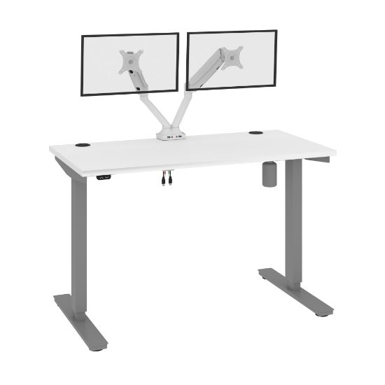 Picture of Bestar Upstand Electric 48inW Standing Desk With Dual Monitor Arm, White