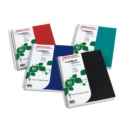 Picture of Office Depot Brand FSC Certified Notebook, 9in x 11in, 1 Subject, College Ruled, 100 Sheets, Assorted Colors (No Color Choice)