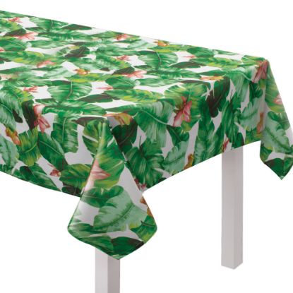 Picture of Amscan Tropical Jungle Fabric Table Cover, 60in x 104in, Green