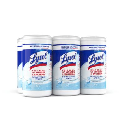 Picture of Lysol Disinfecting Wipes - Crisp Linen Scent - 7in Length x 7.25in Width - 80 / Canister - 6 / Carton - White