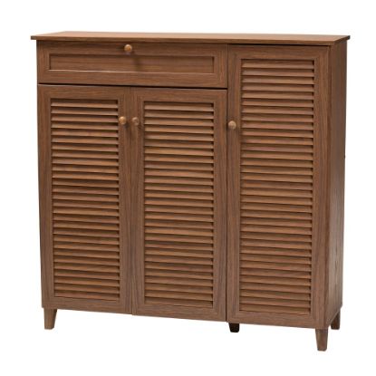 Picture of Baxton Studio Coolidge Finished 11-Shelf Wood Shoe Storage Cabinet With Drawer, Walnut