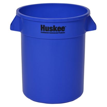 Picture of Continental Huskee Wall Hugger Round Poly Resin Trash Can, 20 Gallons, 22-1/2in x 22in, Blue