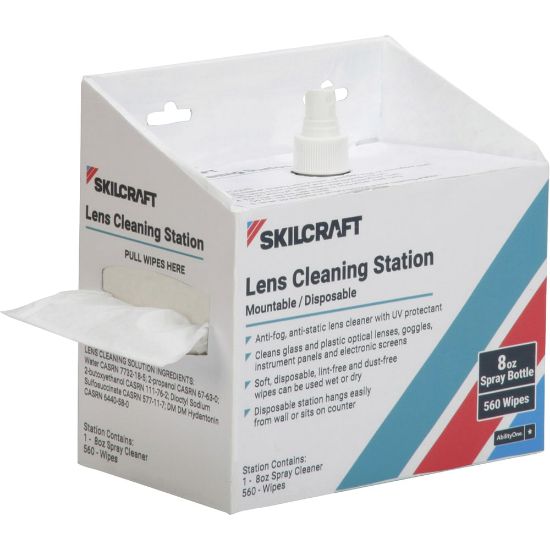 Picture of SKILCRAFT Lens Cleaning Stations, 8 Fl Oz, 3in x 5in, 560 Wipes Per Station, Pack Of 4 Stations