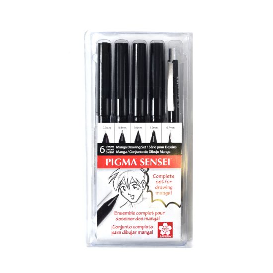 Picture of Sakura Pigma Sensei Manga Drawing Kit, 6-Piece Set, Black Ink, Pack Of 2