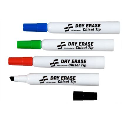 Picture of SKILCRAFT Premium Dry-Erase Markers, Chisel Tip, Set Of 4 (AbilityOne 7520-01-553-8142)