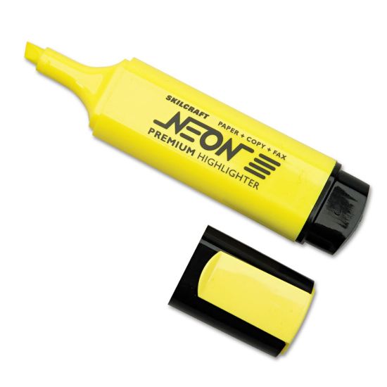 Picture of SKILCRAFT Fluorescent Highlighters, Yellow, Box Of 12 (AbilityOne 7520-01-201-7791)