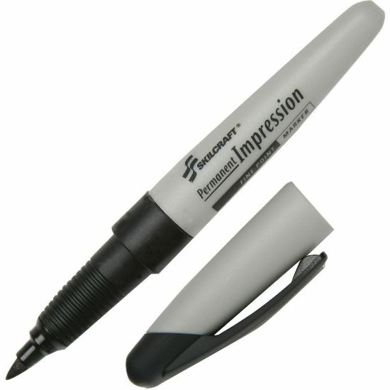 Picture of SKILCRAFT Permanent Impression Markers, Fine Point, Black, Pack Of 12 (AbilityOne 7520-01-519-4372)