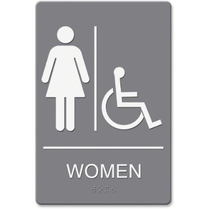 Picture of HeadLine Women/Wheelchair Image Indoor Sign - 1 Each - womens restroom/wheelchair accessible Print/Message - 6in Width x 9in Height - Rectangular Shape - Plastic - Gray, White