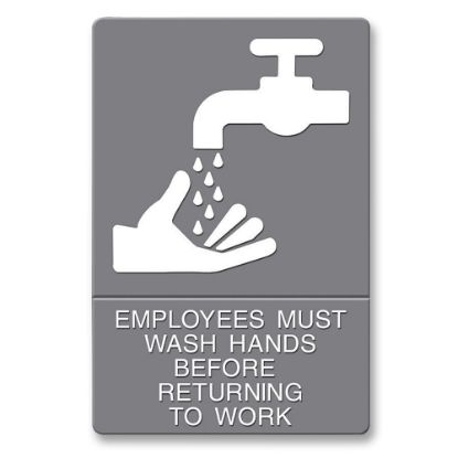 Picture of U.S. Stamp & Sign ADA Sign, 6in x 9in, "Employees Must Wash Hands", Gray/White