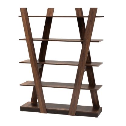 Picture of Baxton Studio Michio 5-Tier 61inH Geometric Living Room Display Shelf, Walnut