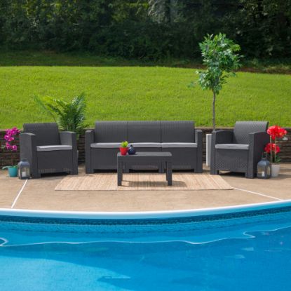 Picture of Flash Furniture Faux Rattan Outdoor Sofa With All-Weather Cushions, Dark Gray