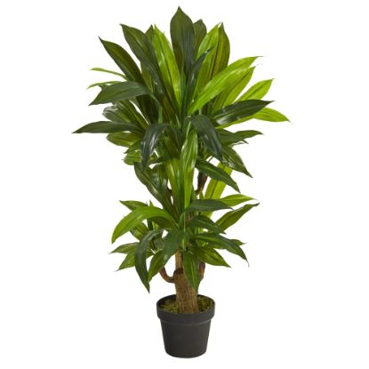 Picture of Nearly Natural Corn Stalk Dracaena 3'H Artificial Plant With Planter, 36inH x 12inW x 12inD, Green/Black