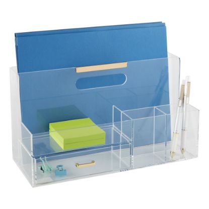 Picture of Realspace Vayla Acrylic Desk Caddy With Drawer, 6-7/8inH x 12-1/2inW x 5-3/8inD, Clear/Gold