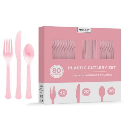 Picture of Amscan 8016 Solid Heavyweight Plastic Cutlery Assortments, Pink, 80 Pieces Per Pack, Set Of 2 Packs