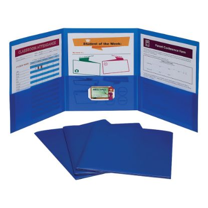 Picture of C-Line 3-Pocket Poly Portfolios, 8-1/2in x 11in, Letter Size, Blue, Pack Of 24 Portfolios