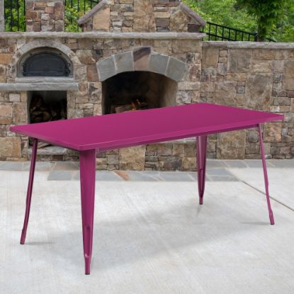 Picture of Flash Furniture Commercial Grade Indoor/Outdoor Metal Table, 29-1/2inH x 31-1/2inW x 63inD, Purple