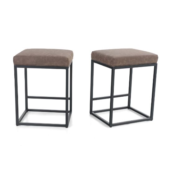 Picture of ALPHA HOME Faux Leather Counter-Height Stools, Brown, Set Of 2 Stools