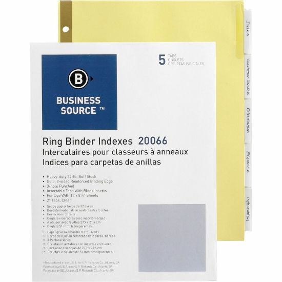 Picture of Business Source Insertable 5-Tab Ring Binder Indexes - 5 x Divider(s) - 5 Tab(s)/Set2in Tab Width - 8.5in Divider Width x 11in Divider Length - Letter - 3 Hole Punched - Buff Divider - Clear Tab(s)