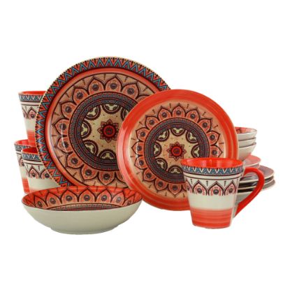 Picture of Elama 16-Piece Stoneware Dinnerware Set, Zen Rust Mozaik