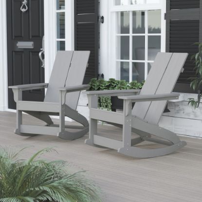 Picture of Flash Furniture Finn Modern Commercial Grade All-Weather 2-Slat Poly Resin Rocking Adirondack Chairs, Gray, Set Of 2 Chairs