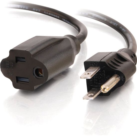 Picture of C2G 12ft Power Extension Cord - Outlet Saver - 18 AWG - For Transformer, Computer, Monitor, Scanner, Printer - 125 V AC / 10 A - Black - 12 ft Cord Length