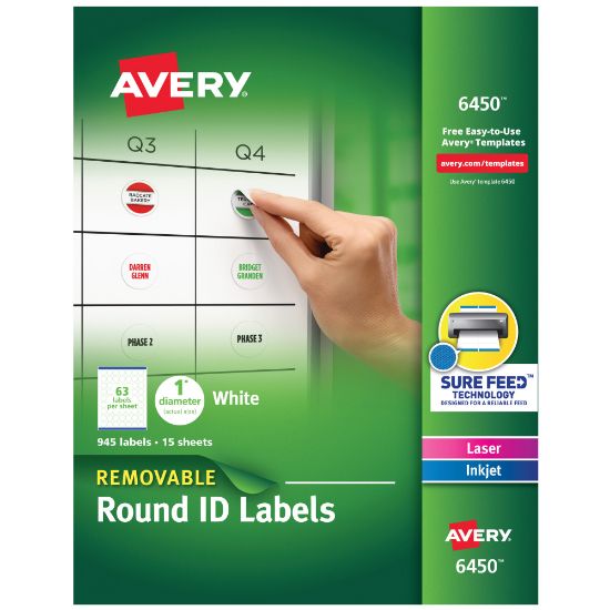 Picture of Avery Removable Round Multipurpose Labels, 6450, 1in Diameter, White, Pack Of 945