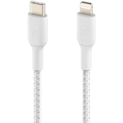 Picture of Belkin Braided USB-C to Lightning Cable (2m / 6.6ft, White) - 6.60 ft Lightning/USB-C Data Transfer Cable for iPad, iPad Pro, iPad mini, iPad Air, iPhone - First End: 1 x USB Type C - Male - Second End: 1 x Lightning - Male - White