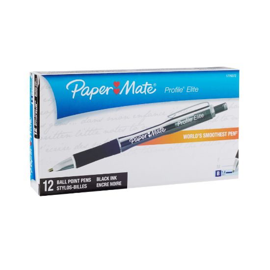 Picture of Paper Mate Profile Elite Retractable Ballpoint Pens, Bold Point, 1.4 mm, Black Barrel, Black Ink, Pack Of 12