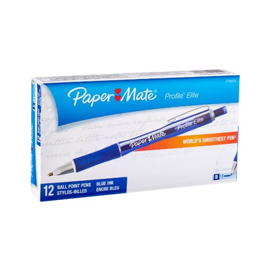 Picture of Paper Mate Profile Elite Retractable Ballpoint Pens, Bold Point, 1.4 mm, Blue Barrel, Blue Ink, Pack Of 12