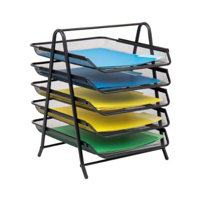 Picture of Mind Reader 5-Tier Paper Tray and 10 File Folders Desktop Organizer, 14-1/2inH  x 14inW x 11-3/4inD, Black