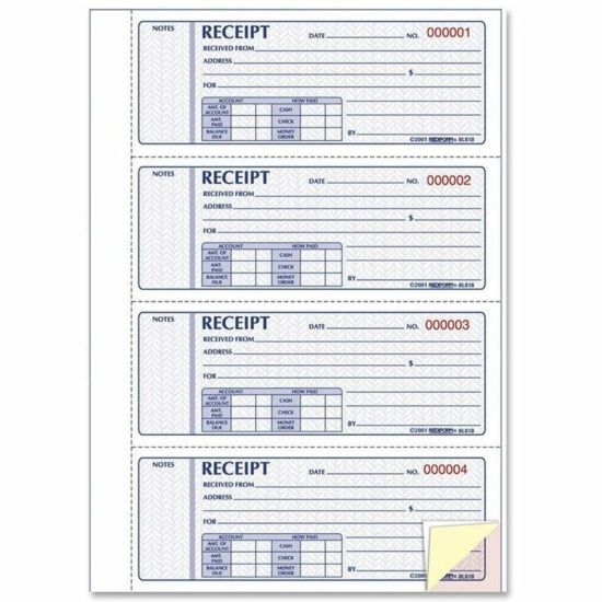 Picture of Rediform Hardbound Money Receipt Book, 3-Part, Carbonless, 2-3/4in x 7in, Book Of 200 Sheets