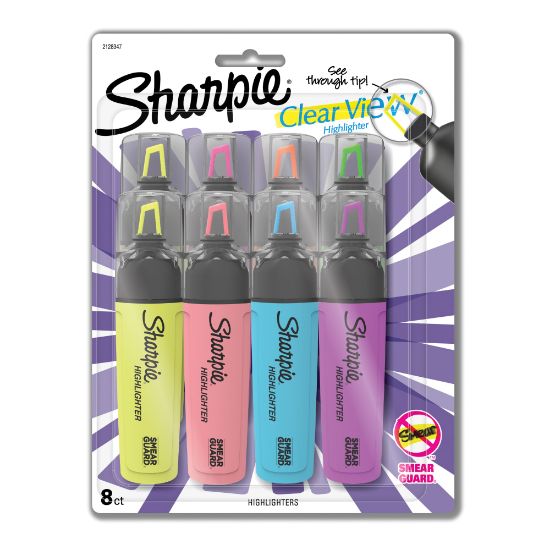 Picture of Sharpie Highlighter, Clear View Highlighter with See-Through Chisel Tip, Tank Highlighter, Assorted, 8 Count