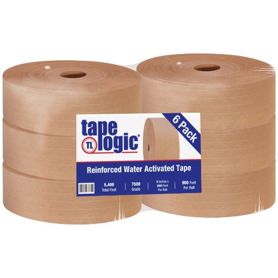 Picture of Tape Logic Reinforced Water-Activated Packing Tape, #7500, 3in Core, 3in x 300 Yd., Kraft, Case Of 6