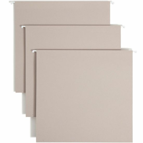 Picture of Smead TUFF 1/3 Tab Cut Letter Recycled Hanging Folder - 8 1/2in x 11in - 4in Expansion - Top Tab Location - Assorted Position Tab Position - Steel Gray - 10% Recycled - 18 / Box