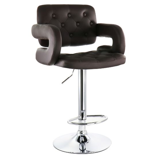 Picture of Elama Faux Leather Tufted Bar Stool, Brown/Chrome