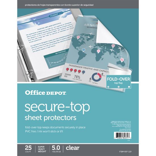 Picture of Office Depot Brand Secure-Top Sheet Protectors, 8-1/2in x 11in, Clear, Pack of 25