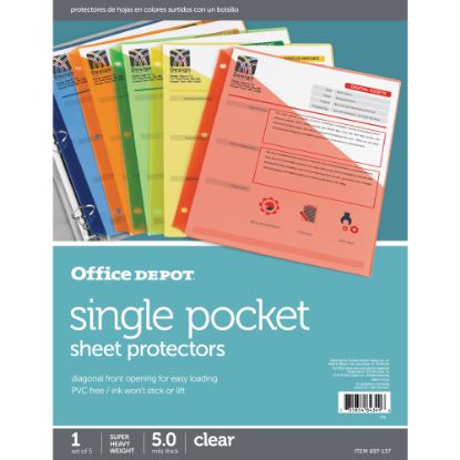 Picture of Office Depot Brand Single Pocket Sheet Protectors, 8-1/2in x 11in, Assorted Colors, Pack Of 5