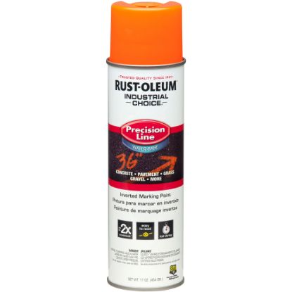 Picture of Rust-Oleum Industrial Choice M1800 System Water-Based Precision Line Inverted Marking Paint, 17 Oz, Fluorescent Orange, Pack Of 12 Cans