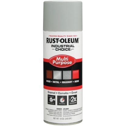 Picture of Rust-Oleum Industrial Choice 1600 System Multi-Purpose Enamel Spray Paint, 12 Oz, Gloss ANSI 70 Light Gray, Case Of 6 Cans